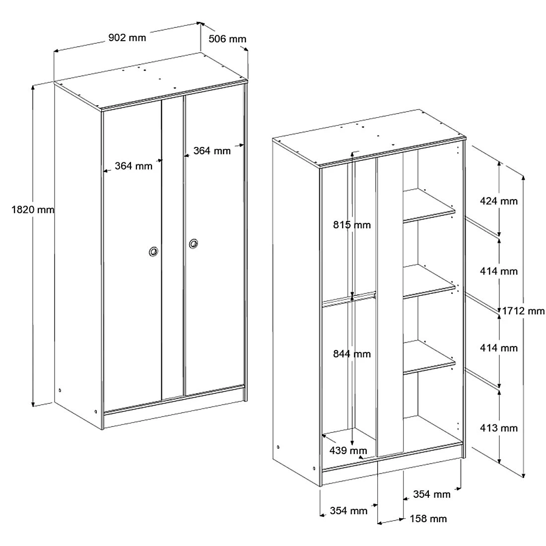 Kledingkast Smoozy 90cm 2 Deuren - Wit/roze Of Wit/blauw 3 Kledingkast Smoozy 90cm 2 Deuren - Wit/roze Of Wit/blauw - Afbeelding 3