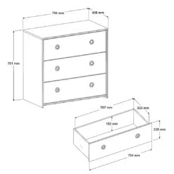 Commode Smoozy 79cm Met 3 Lades - Wit/roze Of Wit/blauw -Kinderkamer Meubelen 2223co3t picto mm 59c8
