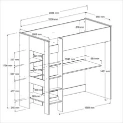 Hoogslaper Smoozy Wit - Met Bureau -Kinderkamer Meubelen 2223lsur picto mm 1 8649