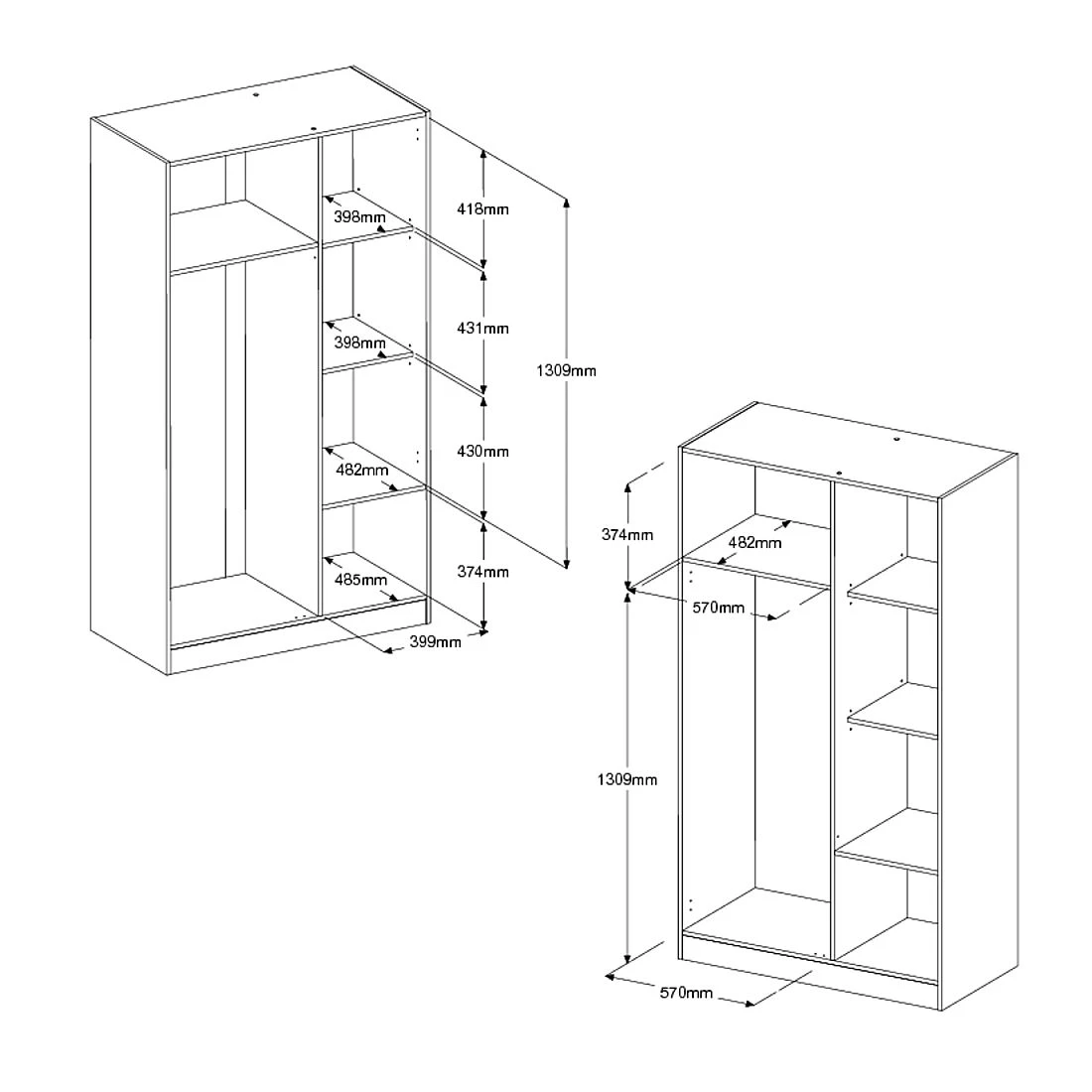 Kledingkast Fabric 2 Deuren - Grijs 2 Kledingkast Fabric 2 Deuren - Grijs - Afbeelding 2
