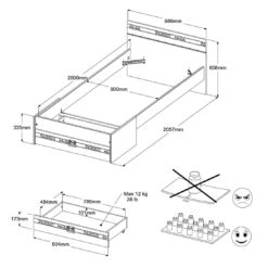 Kinderbed Fabric 90x200 - Grijs/bruin -Kinderkamer Meubelen 2311l2ti picto mm 8742