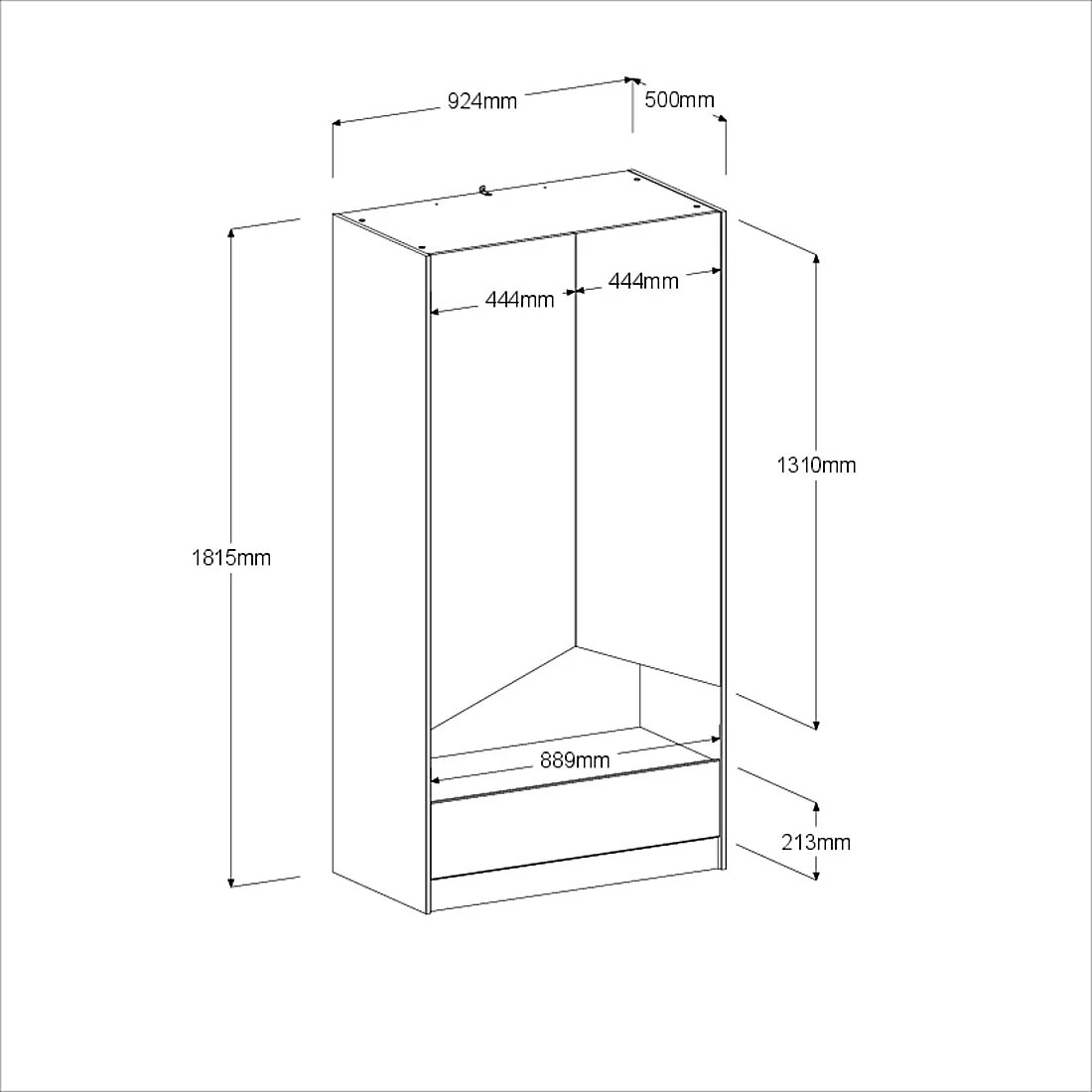 Kledingkast Shelby Met 2 Deuren - Eik/wit 6 Kledingkast Shelby Met 2 Deuren - Eik/wit - Afbeelding 6