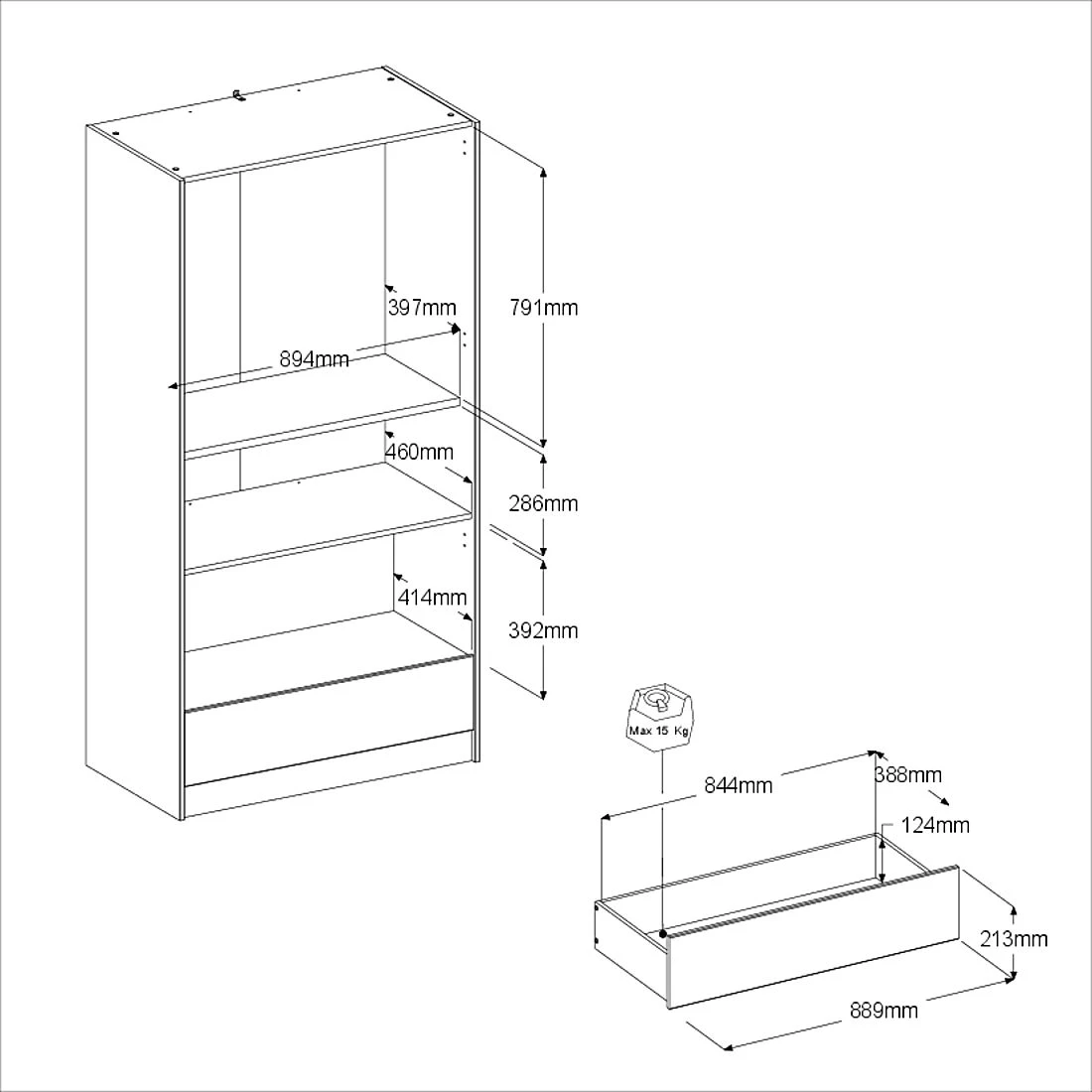 Kledingkast Shelby Met 2 Deuren - Eik/wit 9 Kledingkast Shelby Met 2 Deuren - Eik/wit - Afbeelding 9