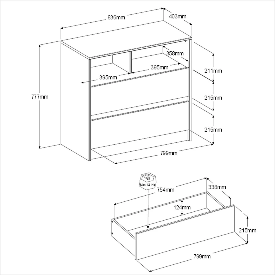 Commode Shelby 84cm - Eik/wit 4 Commode Shelby 84cm - Eik/wit - Afbeelding 4