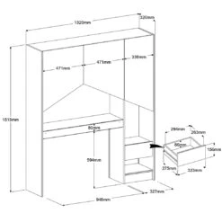 Achterbouw Bed & Bureau Shelby - Eik/wit -Kinderkamer Meubelen 2400envi picto mm 1 c84f