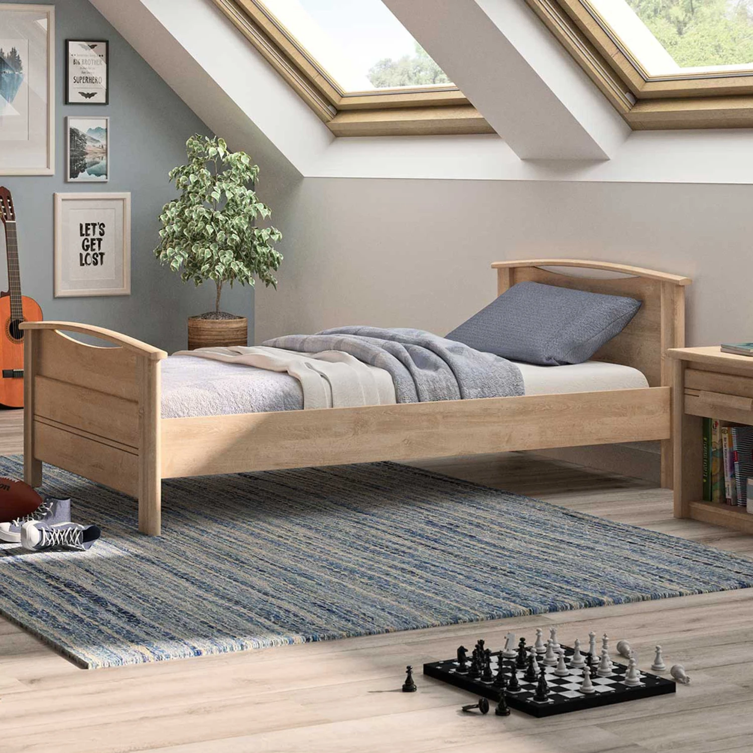 Eenpersoonsbed Morris 90x190 - Blonde Eik 1 Eenpersoonsbed Morris 90x190 - Blonde Eik