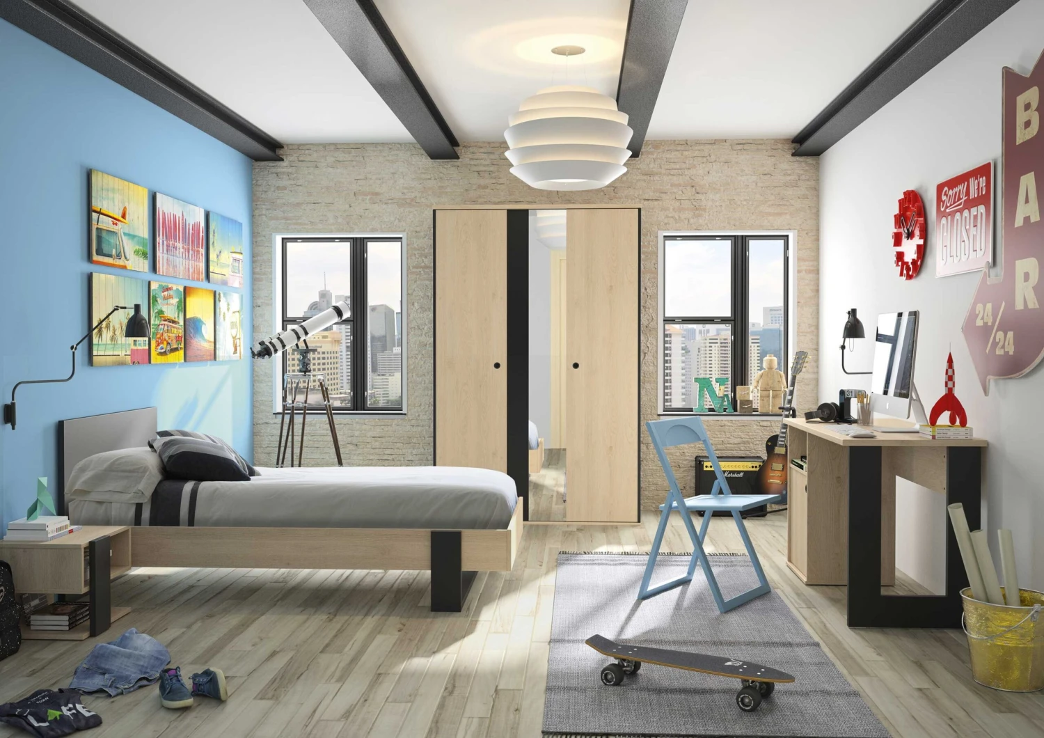 Nachtkastje Dean - Kastanjehout/zwart - Afbeelding 4