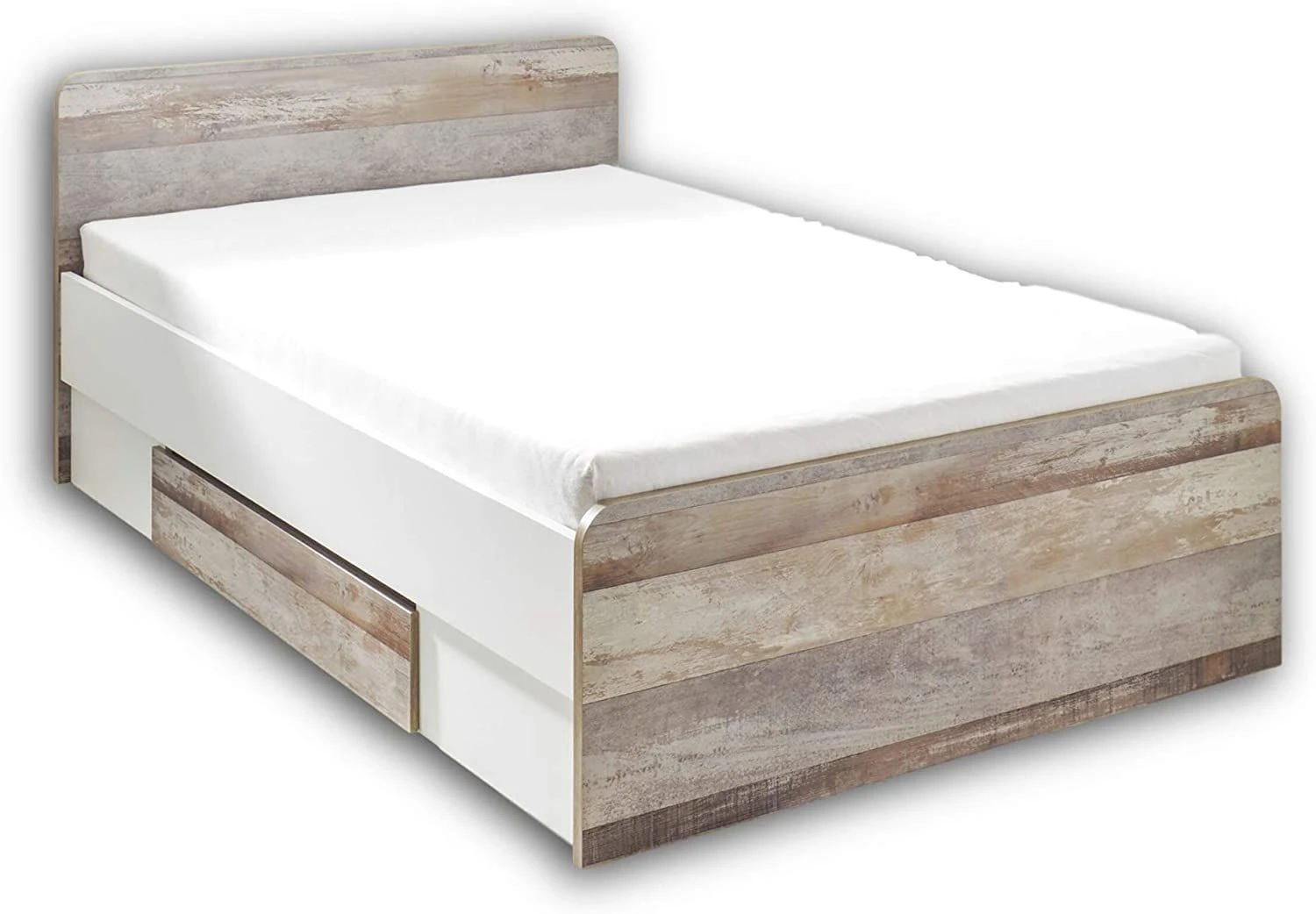 Bed Petrus 140x200 Met 2 Lades - Wit/drijfhout 2 Bed Petrus 140x200 Met 2 Lades - Wit/drijfhout - Afbeelding 2