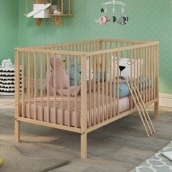 Babybed Universal | Drie Uitneembare Spijlen | 144 X 78 X 84 Cm | Massief Beukenhout
