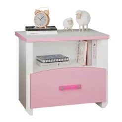 Nachtkastje Biotiful Met Lade En Opbergvak - Wit/roze -Kinderkamer Meubelen BIOTIFUL 2273 CHEV cyclo df56