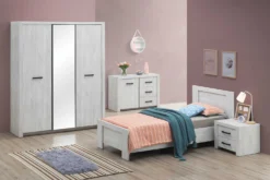 Commode Elvira 120cm Met 1 Deur & 3 Lades - Witte Eik -Kinderkamer Meubelen ELVIS BEDROOM SET 3D 1521