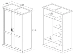 Kledingkast Emily 118cm Met 2 Deuren - Grijs -Kinderkamer Meubelen Ella 2d kast 0313