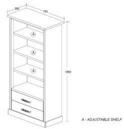 Boekenkast Emily | 75 X 38 X 185 Cm | Grey Oak -Kinderkamer Meubelen Ella bibliotheek 9945