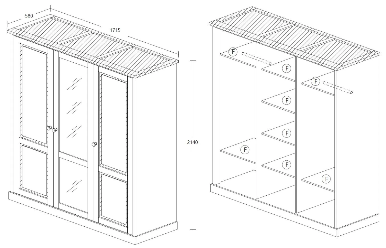 Kledingkast Hannelore 3 Deuren 3 Kledingkast Hannelore 3 Deuren - Afbeelding 3