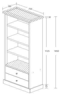 Boekenkast Hannelore Met 2 Lades - Grijze Eik -Kinderkamer Meubelen Emma bibliotheek f68e