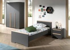 Kledingkast London 146cm Met 3 Deuren - Antraciet -Kinderkamer Meubelen LDCO0880 0fbd