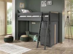 Hoogslaper London 90x200 Met Kast - Antraciet -Kinderkamer Meubelen LDCO1780 01 3627