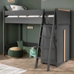 Hoogslaper London 90x200 Met Kast - Antraciet