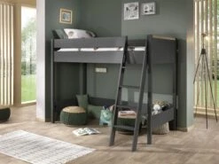 Hoogslaper London 90x200 Met Kast - Antraciet -Kinderkamer Meubelen LDCO1780 07 4152