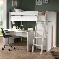 Hoogslaper London 90x200 Met Kast En Bureau - Wit