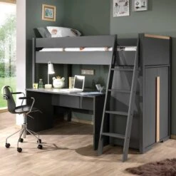 Hoogslaper London 90x200 Met Kast En Bureau - Antraciet -Kinderkamer Meubelen LDCO1880 01a 7211