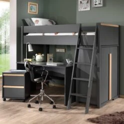 Hoogslaper London 90x200 Met Kast, Bureau En Ladeblok - Antraciet -Kinderkamer Meubelen LDCO1980 01a 2808