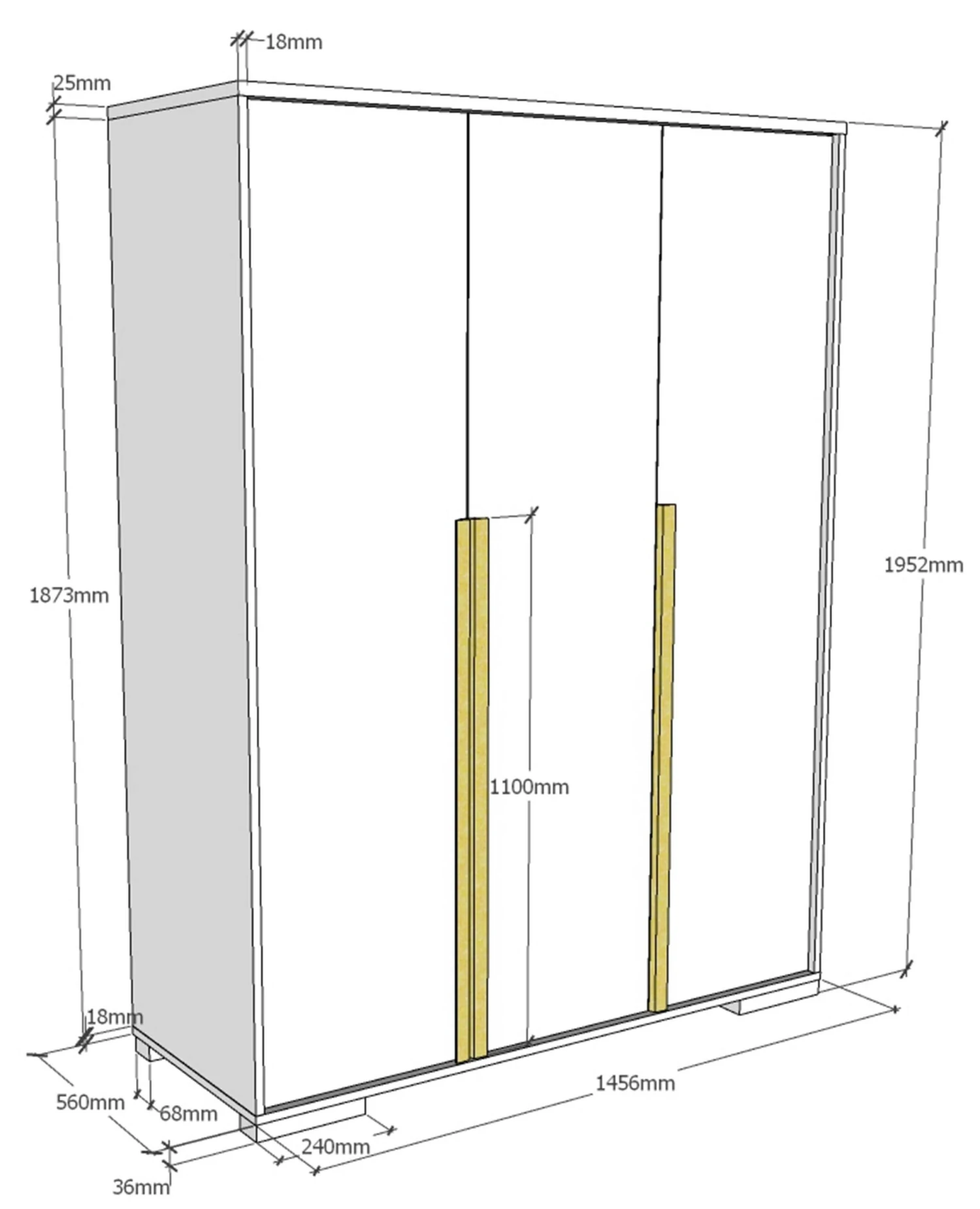 Kledingkast London 146cm Met 3 Deuren - Wit 4 Kledingkast London 146cm Met 3 Deuren - Wit - Afbeelding 4