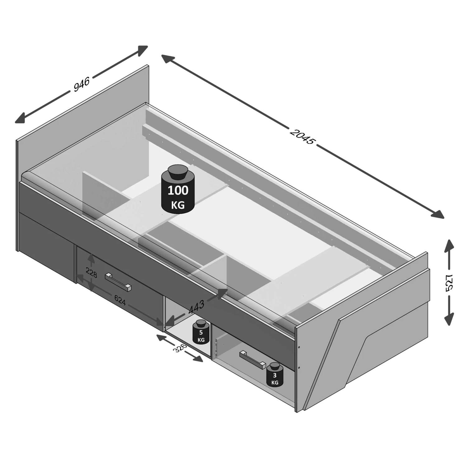 FMD Eenpersoonsbed Nano Met 2 Lades 3 FMD Eenpersoonsbed Nano Met 2 Lades - Afbeelding 3