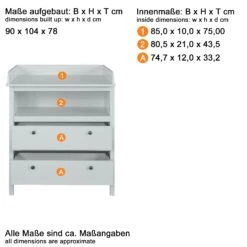 Luiertafel Ole | 90 X 78 X 104 | Wit -Kinderkamer Meubelen Ole BZ 1839 630 01 Datenblatt 20201125 dca6