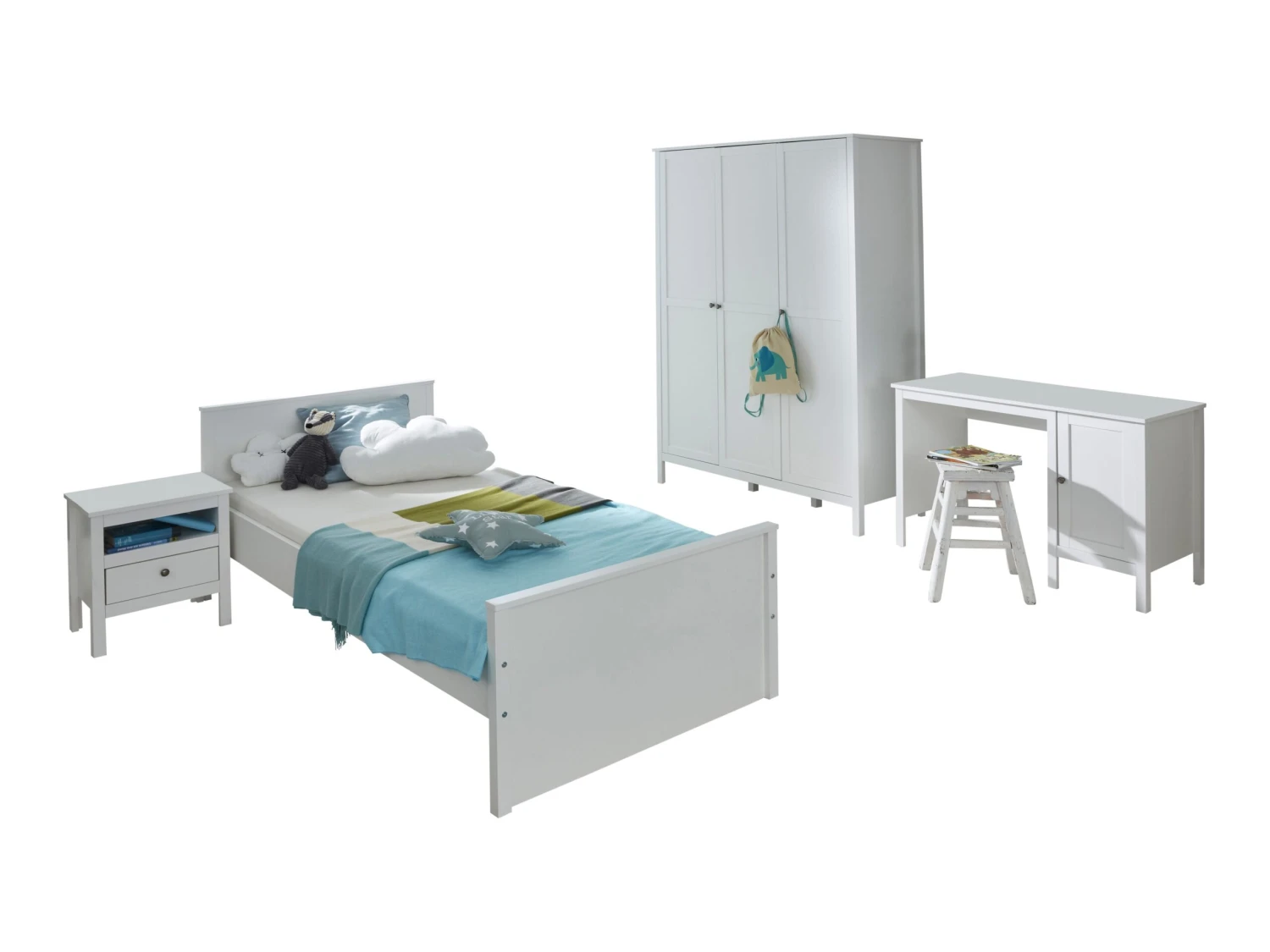 Kinderkamerset Ole | Bed, Kledingkast, Bureautafel, Nachtkastje | Wit 2 Kinderkamerset Ole | Bed, Kledingkast, Bureautafel, Nachtkastje | Wit - Afbeelding 2