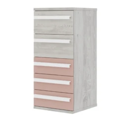 Ladekast Bo0 98 Cm Met 5 Lades En Langwerpige Handgrepen - Grenen/oudroze