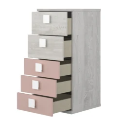 Ladekast Bo0 98 Cm Met 5 Lades En Vierkante Handgrepen - Grenen/oudroze -Kinderkamer Meubelen Ontwerp zonder titel 17 6682