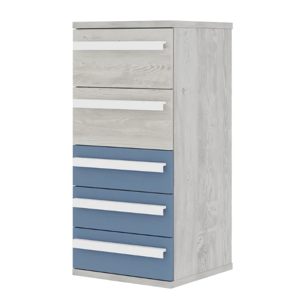 Ladekast Bo0 98 Cm Met 5 Lades En Langwerpige Handgrepen - Grenen/blauw 1 Ladekast Bo0 98 Cm Met 5 Lades En Langwerpige Handgrepen - Grenen/blauw