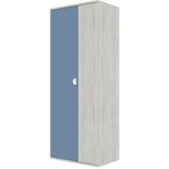 Kledingkast Bo0 Met 2 Legplanken, Kledingroede En Maanvormige Deurgreep - Grenen/blauw