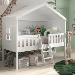 Bedhuisje Senna Met Ladder 90x200 Cm - Wit -Kinderkamer Meubelen Ontwerp zonder titel 74 b709