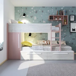 Stapelbed Fleur Met Kast & Lades - Oudroze