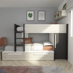 Stapelbed Fleur Met Kast & Lades - Grijs