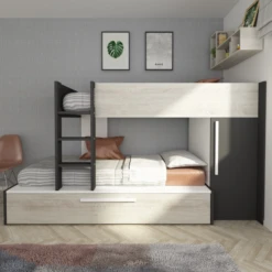 Stapelbed Fleur Met Kast & Bedlade - Grijs