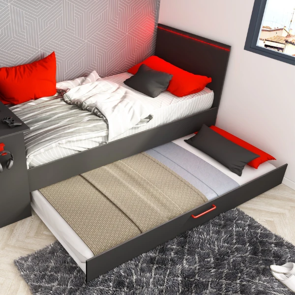 Bed Bzone 90x200 Cm Met Bedlade, Bureau En Ledverlichting - Antraciet 8 Bed Bzone 90x200 Cm Met Bedlade, Bureau En Ledverlichting - Antraciet - Afbeelding 8