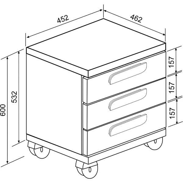 Nachtkastje Bo0 Met Wieltjes, 3 Lades En Langwerpige Handgreep - Wit/grenen 2 Nachtkastje Bo0 Met Wieltjes, 3 Lades En Langwerpige Handgreep - Wit/grenen - Afbeelding 2
