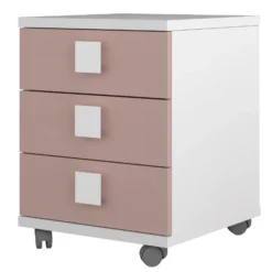 Nachtkastje Bo0 Met Wieltjes, 3 Lades En Vierkante Handgreep - Wit/ Oudroze -Kinderkamer Meubelen Ontwerp zonder titel 2022 10 24T163220.268 d167