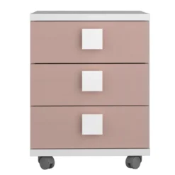 Nachtkastje Bo0 Met Wieltjes, 3 Lades En Vierkante Handgreep - Wit/ Oudroze -Kinderkamer Meubelen Ontwerp zonder titel 2022 10 24T163248.195 82d8