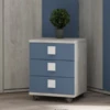 Nachtkastje Bo0 Met Wieltjes, 3 Lades En Vierkante Handgreep - Wit/ Blauw
