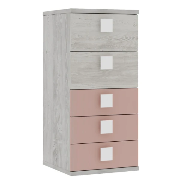 Ladekast Bo0 98 Cm Met 5 Lades - Grenen/ Oudroze 7 Ladekast Bo0 98 Cm Met 5 Lades - Grenen/ Oudroze - Afbeelding 7