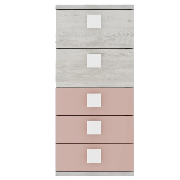 Ladekast Bo0 98 Cm Met 5 Lades - Grenen/ Oudroze 6 Ladekast Bo0 98 Cm Met 5 Lades - Grenen/ Oudroze - Afbeelding 6