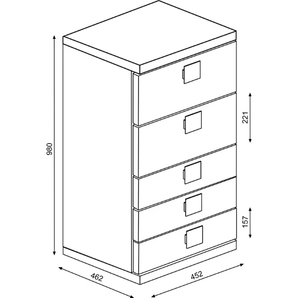Ladekast Bo0 98 Cm Met 5 Lades - Grenen/ Oudroze 3 Ladekast Bo0 98 Cm Met 5 Lades - Grenen/ Oudroze - Afbeelding 3