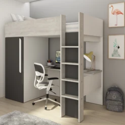 Hoogslaper Bo9 90x200 Cm Met Bureau & Kast - Antraciet