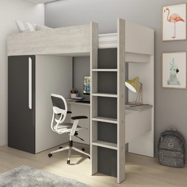 Hoogslaper Bo9 90x200 Cm Met Bureau & Kast - Antraciet 1 Hoogslaper Bo9 90x200 Cm Met Bureau & Kast - Antraciet