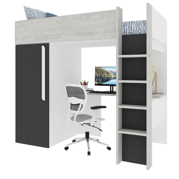Hoogslaper Bo9 90x200 Cm Met Bureau & Kast - Antraciet 7 Hoogslaper Bo9 90x200 Cm Met Bureau & Kast - Antraciet - Afbeelding 7