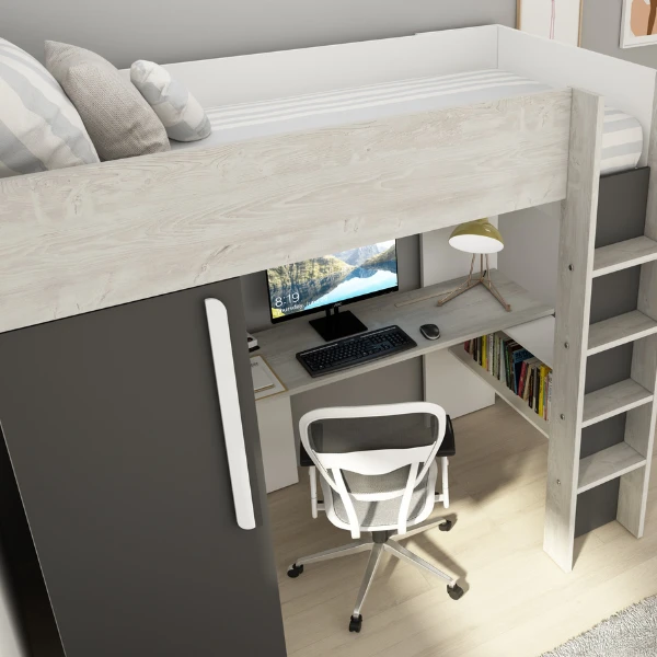 Hoogslaper Bo9 90x200 Cm Met Bureau & Kast - Antraciet 6 Hoogslaper Bo9 90x200 Cm Met Bureau & Kast - Antraciet - Afbeelding 6